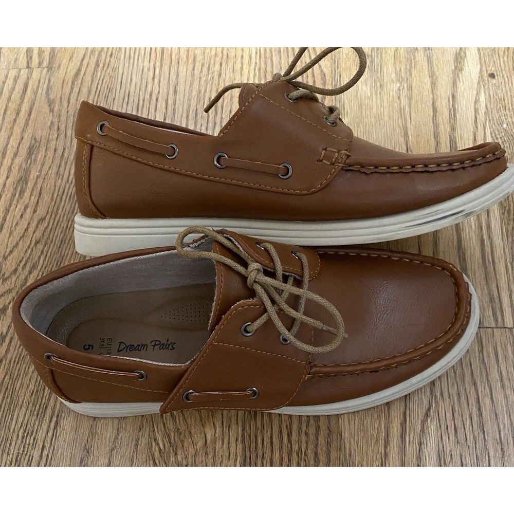 DREAM PAIRS Boys Dress Shoes Boat Shoes Slip on Loafers Casual School Brown Sz 5
